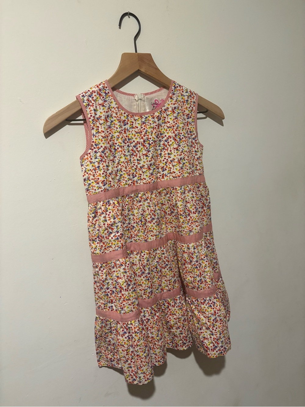 Girls Floral Tiered Party Dress with Pink Trim